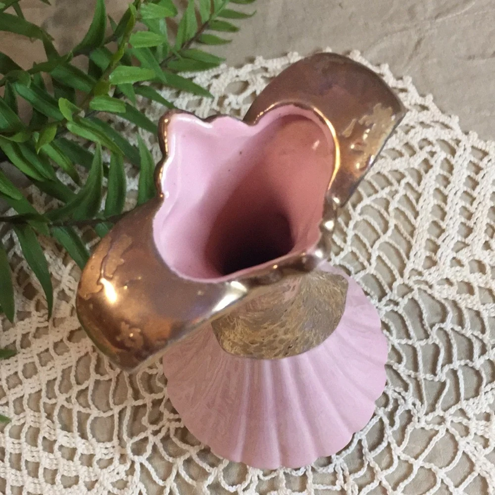Vintage MCM Savoy Weeping Gold Pink Vase